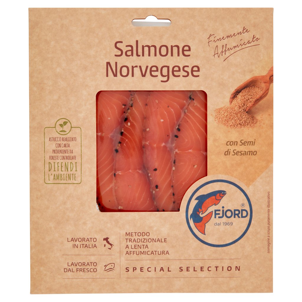 Fjord Salmone Norvegese Finemente Affumicato Con Semi Di Sesamo