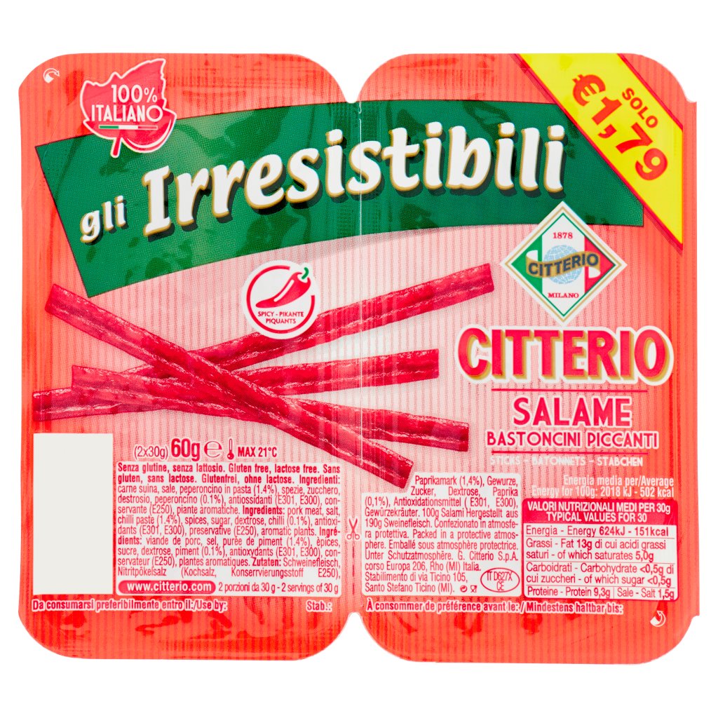 Citterio Gli Irresistibili Salame Bastoncini Piccanti 2 X 30 G | Everli