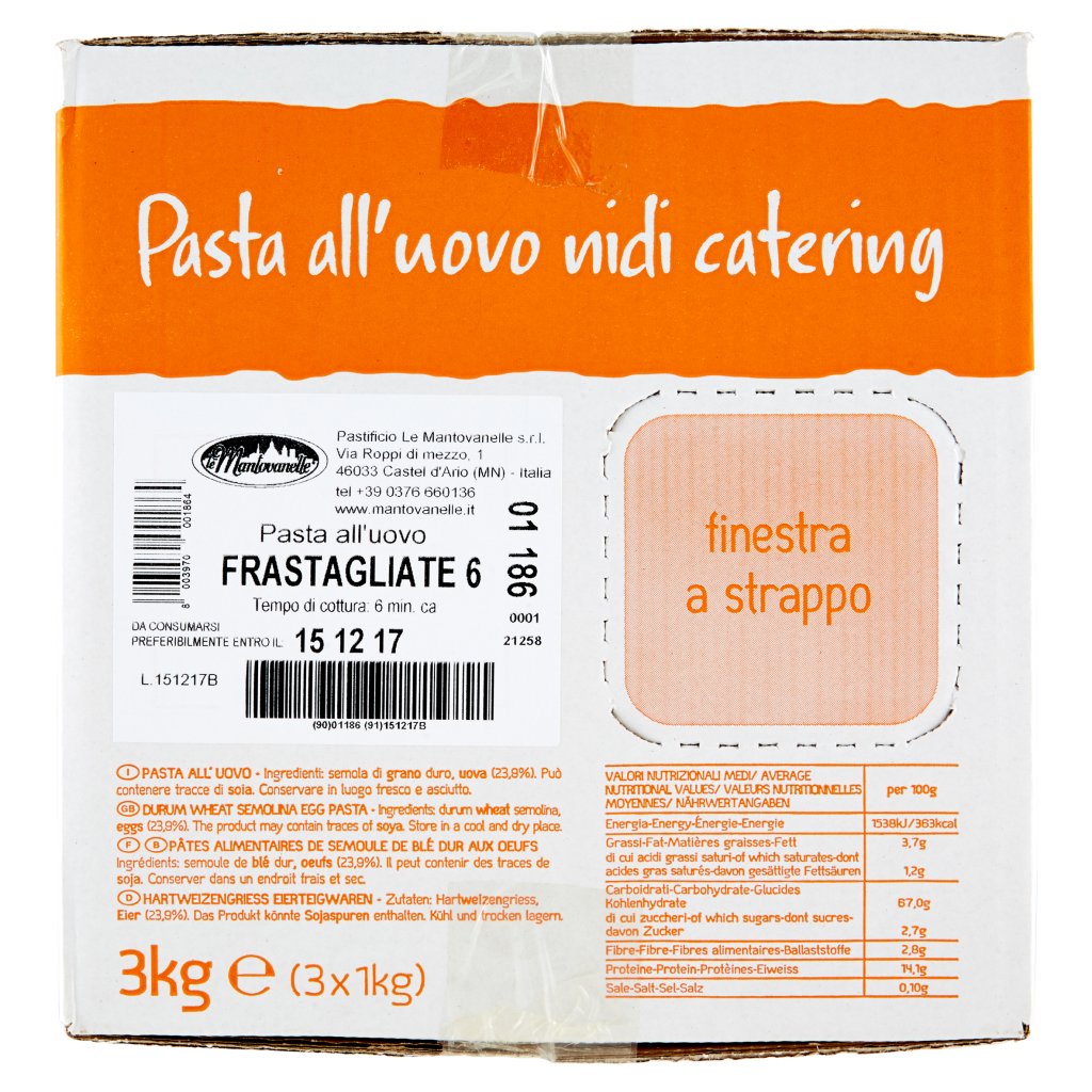le Mantovanelle Pasta all'Uovo Nidi Catering Frastagliate 6  3 x 1 Kg