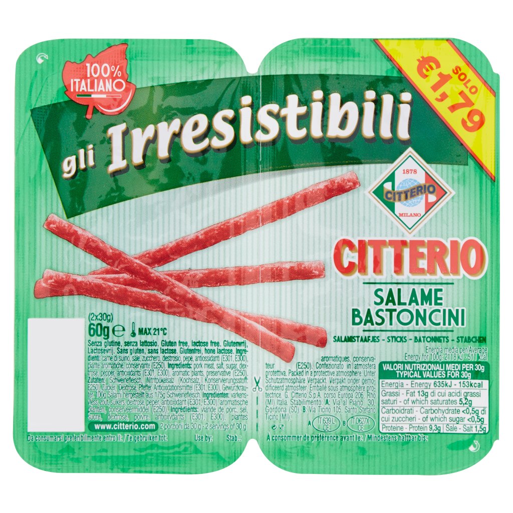 Citterio Gli Irresistibili Salame Bastoncini 2 X 30 G | Everli